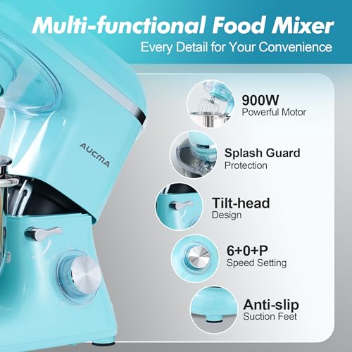 Aucma Stand Mixer,6.5-QT 660W 6-Speed Tilt-Head Food Mixer, Kitchen Electric Mixer with Dough Hook, Wire Whip & Beater (6.5QT, Black)