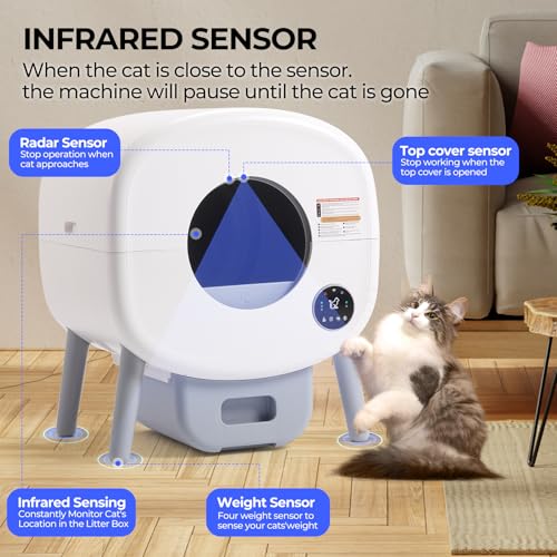 Self Cleaning Litter Box: Extra Large Automatic Litter Box Self Cleaning for Multiple Cats, Odor-Free, App-Controlled, Ambient Light Waste Disposal