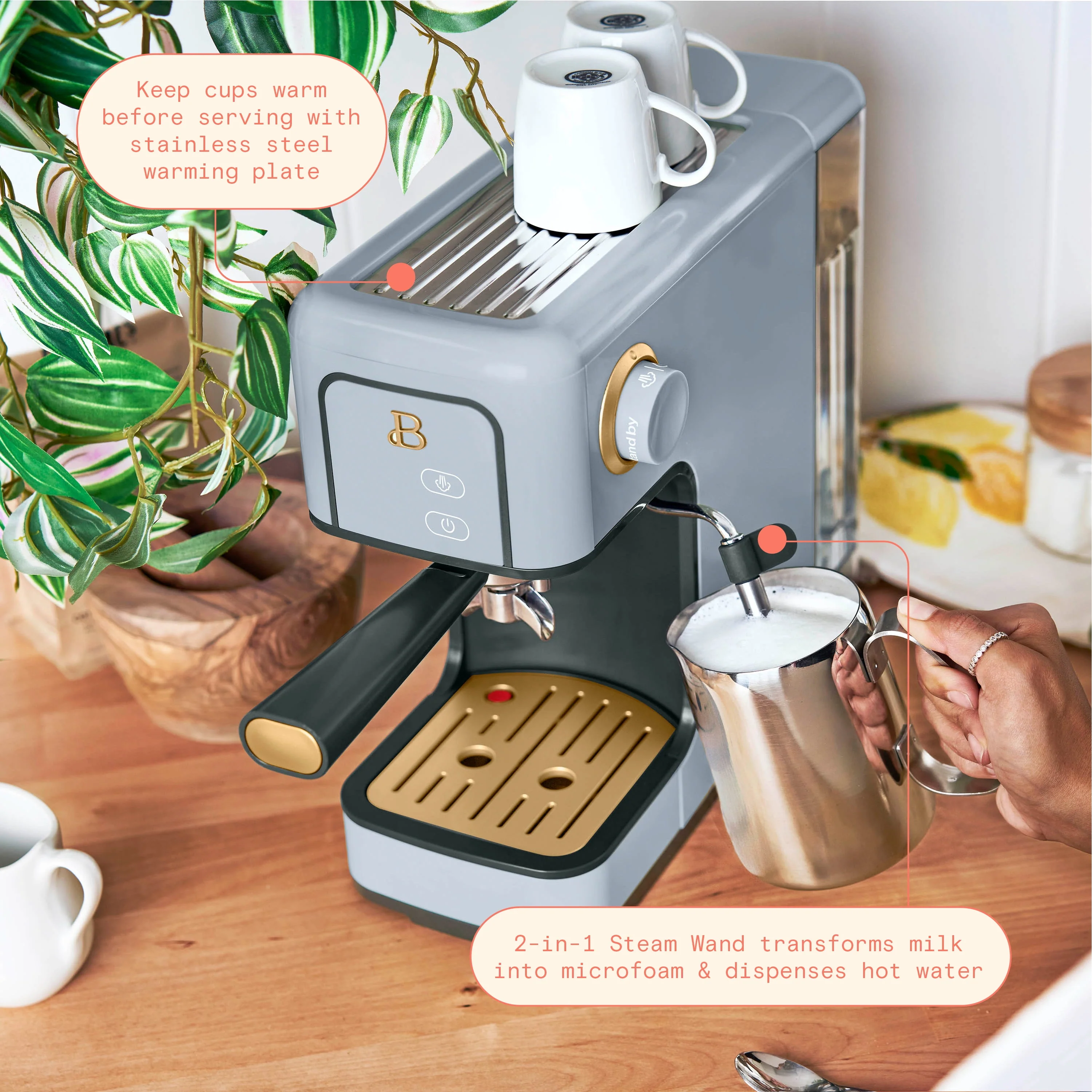 Beautiful Slim Espresso Maker with 20-Bar Pressure, White Icing by Drew Barrymore