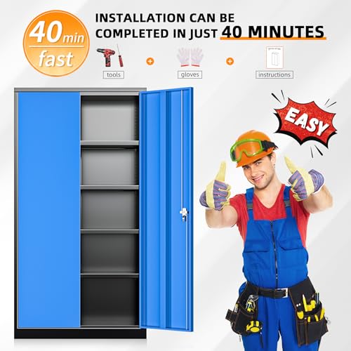 INTERGREAT Metal Storage Cabinets 72” Black Garage Steel Storage Cabinet with Doors and Shelves, Metal Tool Cabinet