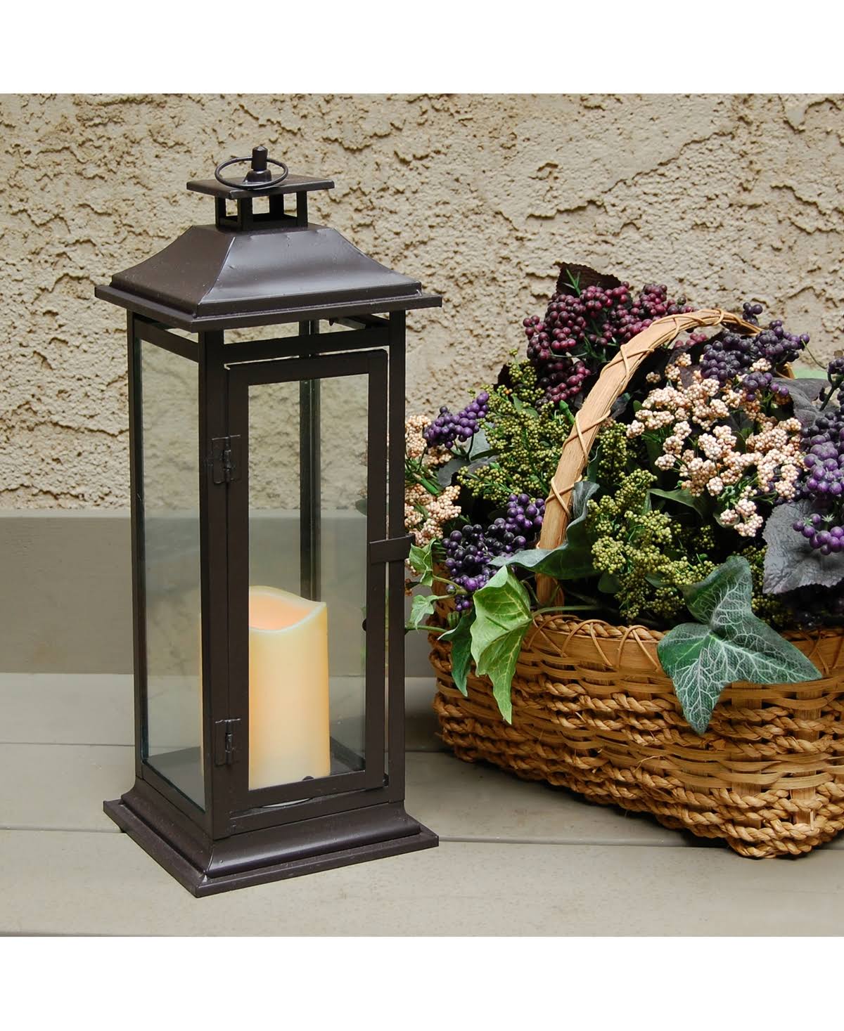 Lumabase Metal Lantern with LED Candle - Traditional Black