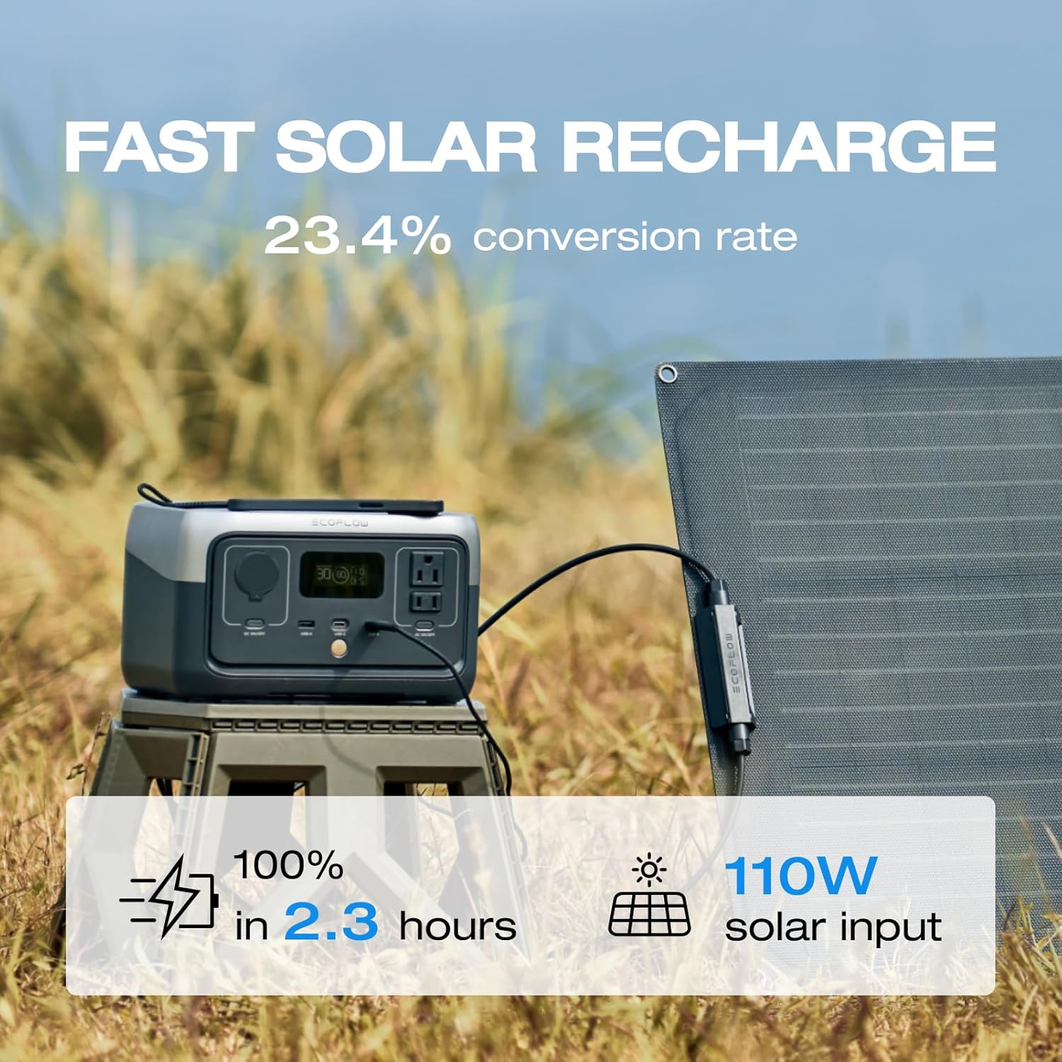 EF ECOFLOW RIVER 2 Portable Power Station, 256Wh LiFePO4 Battery, 1-Hour Fast Charge, Up to 600W AC Outlets