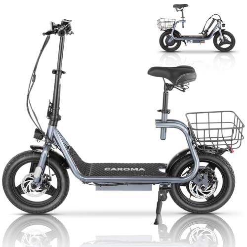 Caroma 500W/800W/1200W Electric Scooter with Seat, 14" Fat Tire Electric Scooter Adults, Max 15/25/30Miles Ranges, Top Speed 20mph