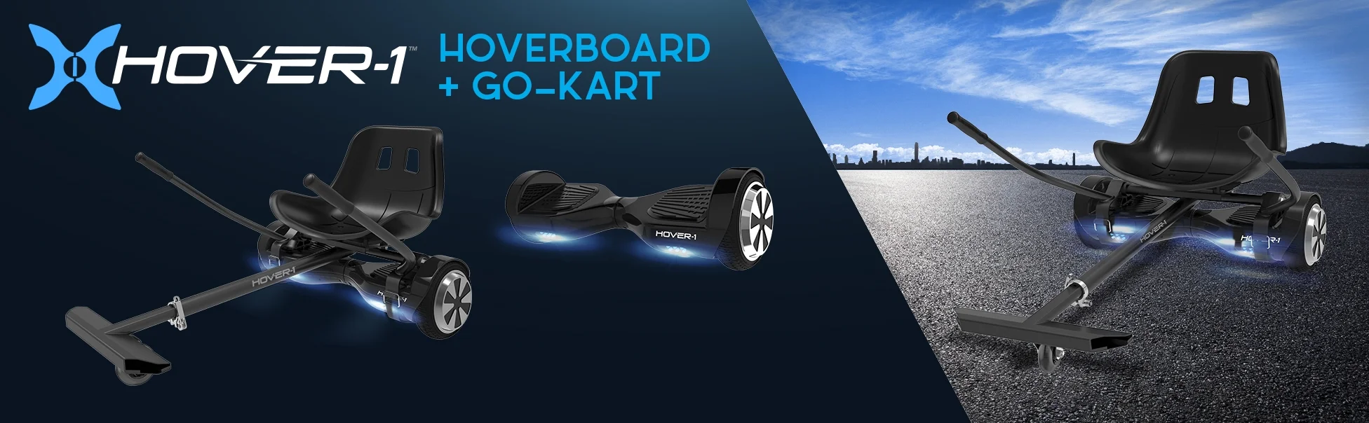 Hover-1 Kart and Ultra Electric Hover board with 6.5 In. Wheels and LED Lights Combo - Black