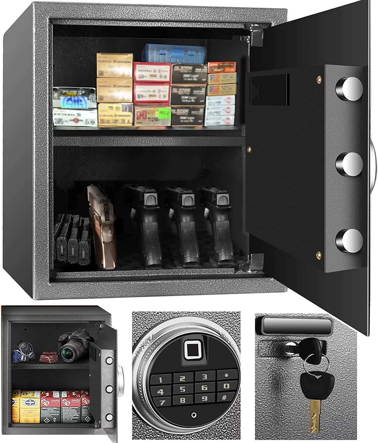 Security Biometric Safe Box, Steel Lock Box hand Gun Safe with Fingerprint Keypad Access - Perfect for Home/Office/Hotel, Secure Pistols, Documents
