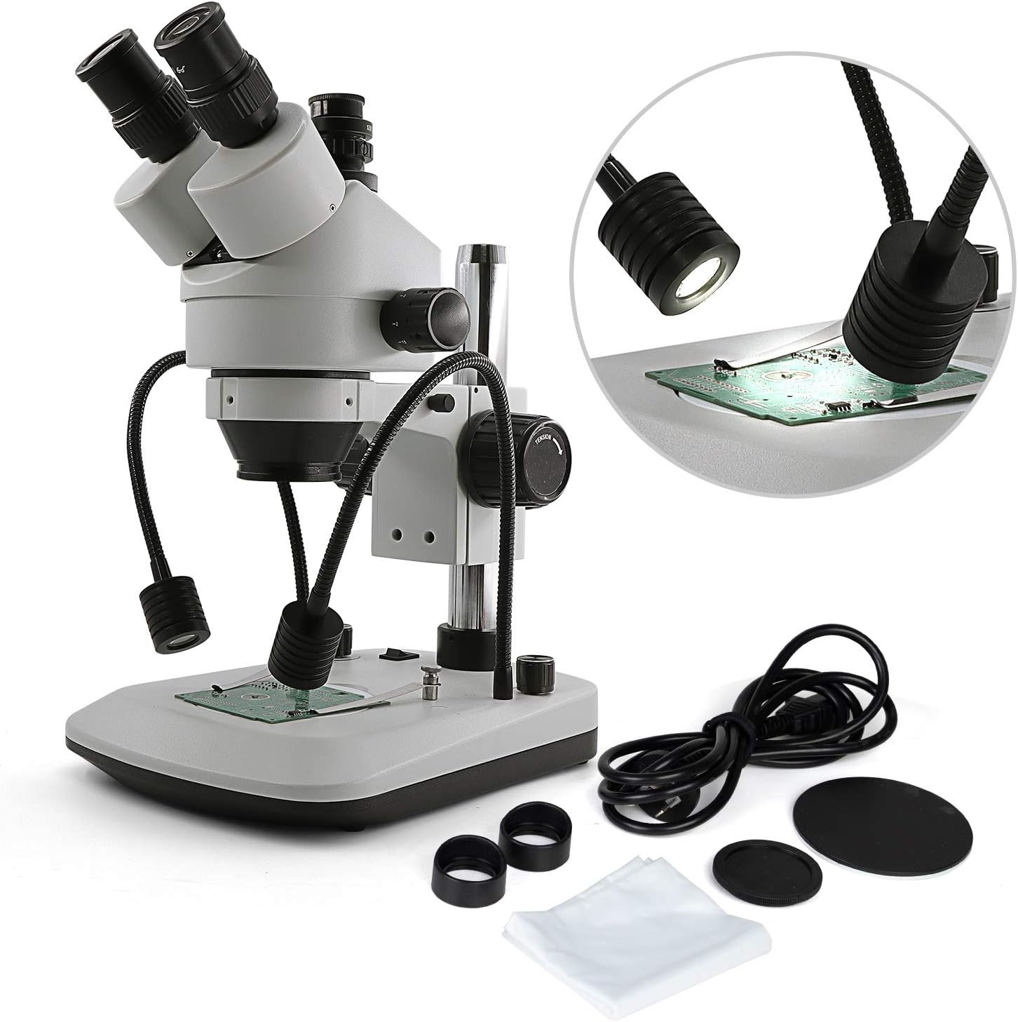 SWIFT Digital Professional Trinocular Stereo Zoom Microscope,WF10X Eyepieces,3.5X-90X Magnification,0.7X-4.5X Zoom Objective,56-Bulb LED Ring Light