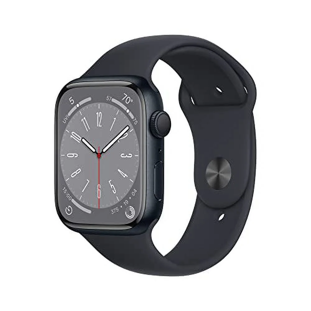 Apple Watch Series 8 GPS 45mm Midnight Aluminum Case with Midnight Sport Band - M/L. Fitness Tracker, Blood Oxygen & ECG Apps