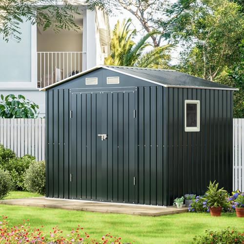 6x4FT Outdoor Steel Storage Shed with Clear Window, Lockable Doors, Weather-Resistant Metal Tool Shed for Garden, Backyard, Patio, and Utility Storage