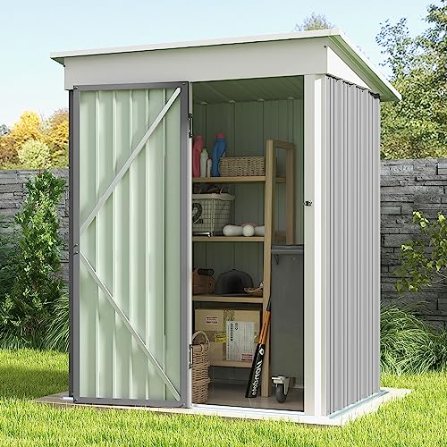Patiowell 5x3 FT Outdoor Storage Shed, Tool Shed with Sloping Roof and Lockable Door, Metal Shed for Backyard Garden Patio Lawn, Brown