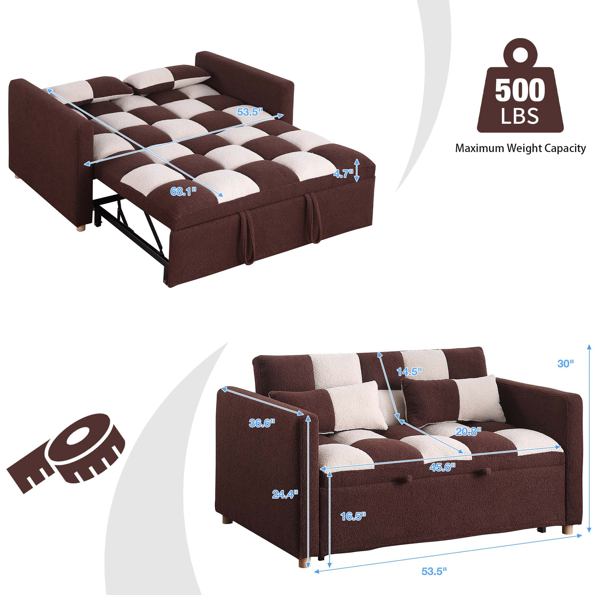 Zechuan 3 in 1 Pull Sleeper Sofa Bed, Small Teddy Convertible Futon Couch Bed with Adjustable Backrests, Modern Loveseat with 2 Pillows