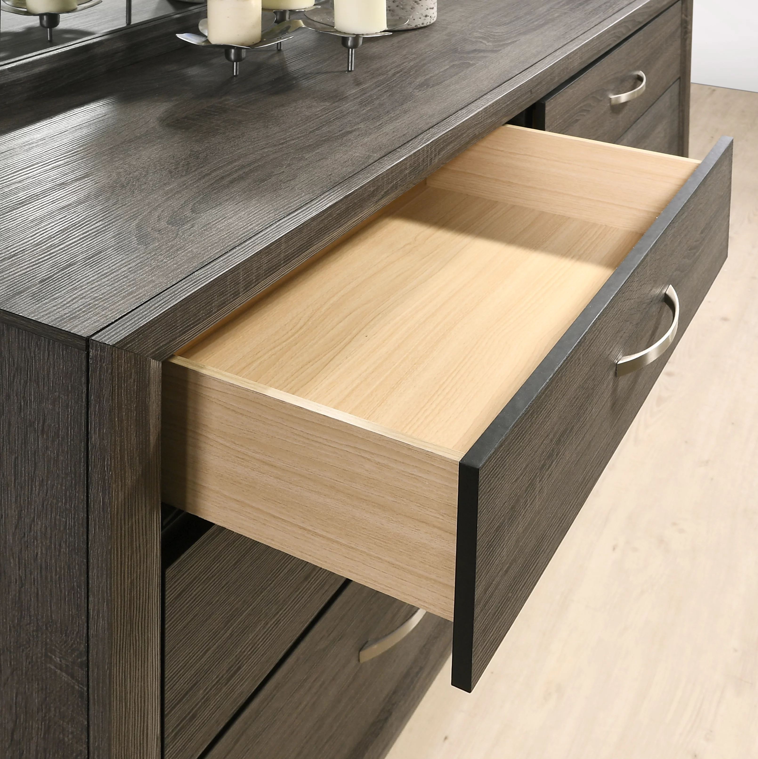 Stout Panel Bedroom Set with Bed, Dresser, Mirror, 2 Nightstands, Chest, Wood, Dark Ash Gray, Queen Size