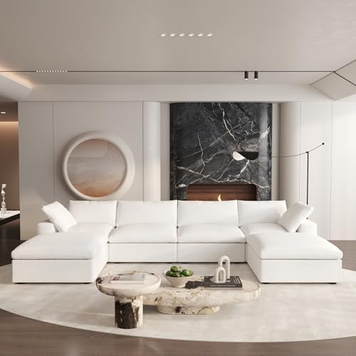 160.6" Cloud Couch Modular Sectional Sofa for Livingroom,Oversized Convertible Sofa with Storage Ottomans,6 Seat Wide Couches