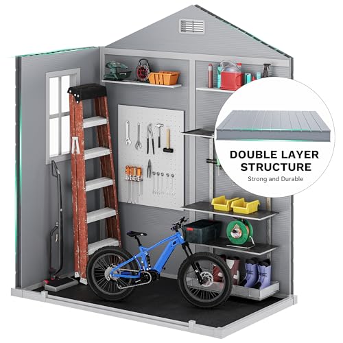 DWVO 6.x4 FT Resin Storage Shed with Reinforced Floor, Outdoor Storage Shed with Lockable Door, Window and Vents