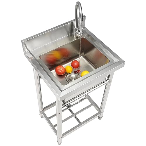 VEVOR Stainless Steel Utility Sink, 1 Compartment Free Standing Small Sink w/Workbench Faucet & legs