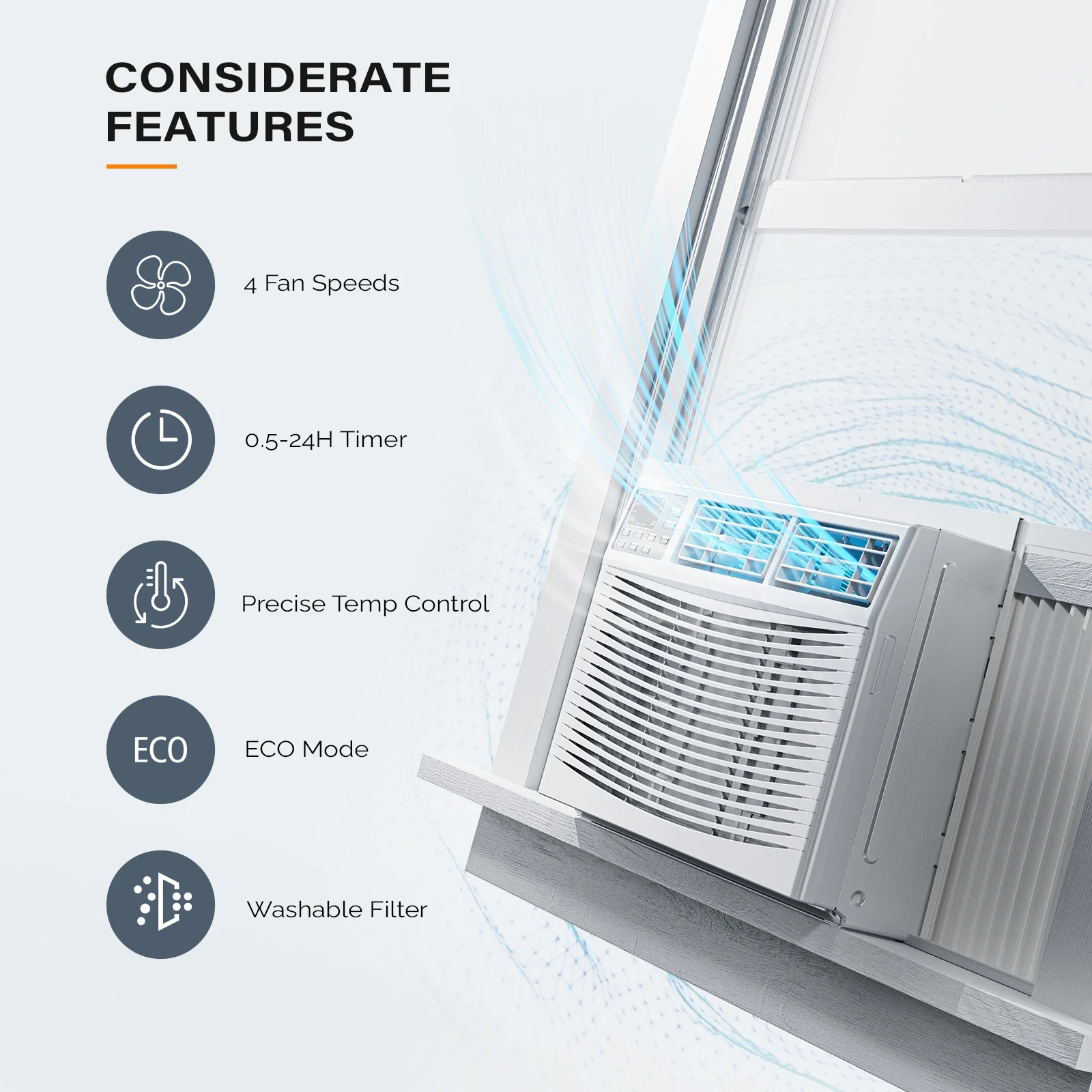 ROVSUN 8000 BTU Window Air Conditioner with Heat, Window AC Unit & Heater Combo with APP & Voice Smart Control