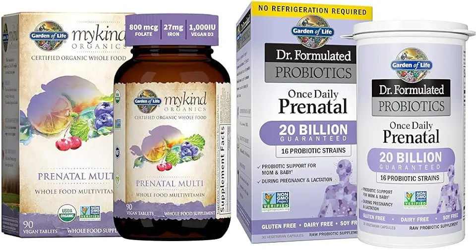 Garden of Life Women’s Prenatal Multivitamin with Vitamin D3, B6, B12, C & Iron & - Dr. Formulated Probiotics Once Daily Prenatal