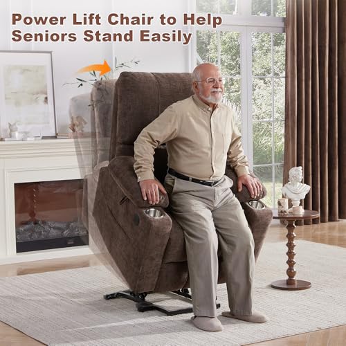 Power Lift Recliner Chair with Extended Footrest, Electric Lift Recliner Chair with Heat and Massage for Elderly, Lift Chair Cup Holders