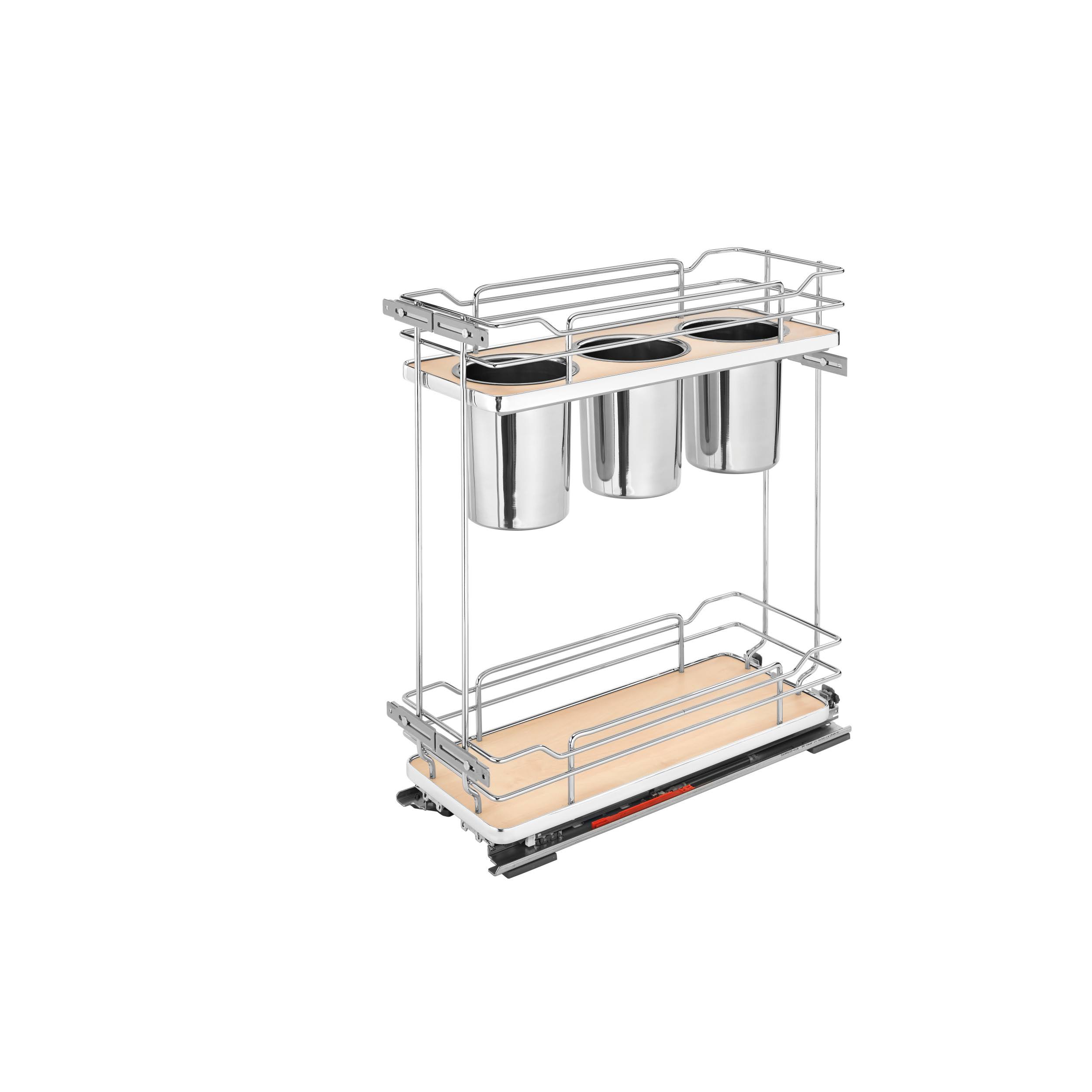 Rev-A-Shelf 2 Tier Base Cabinet Pullout Utensil Organizer with Soft Close, Chrome / Maple, Steel