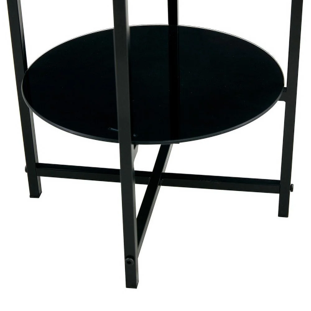 2 PCS Set Black Tempered Glass End Tables with Heavy-Duty Metal Frame Side Tables for Bedroom Living Room (Black)