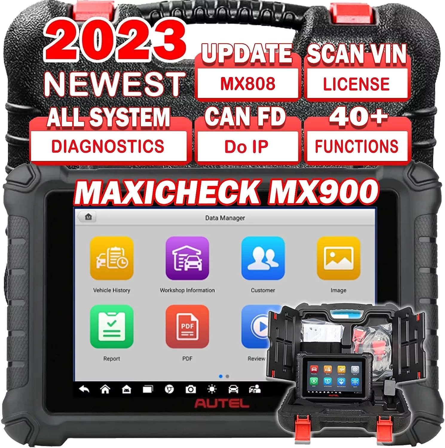 AutelScanner MaxiCheck MX900 OBD2 Scanner 40+ Function 10000+ Vehicles Bi Directional Scan Tool Support CAN FD&Do IP All System Diagnostic Scanner