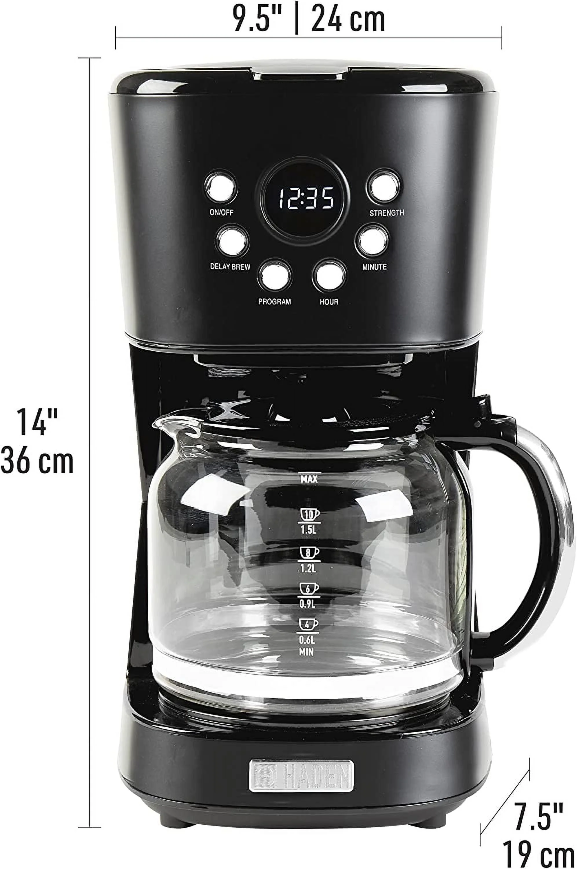 HADEN 75032 Heritage Innovative 12 Cup Capacity Programmable Vintage Retro Home Countertop Coffee Maker Machine with Glass Carafe  Turquoise Blue