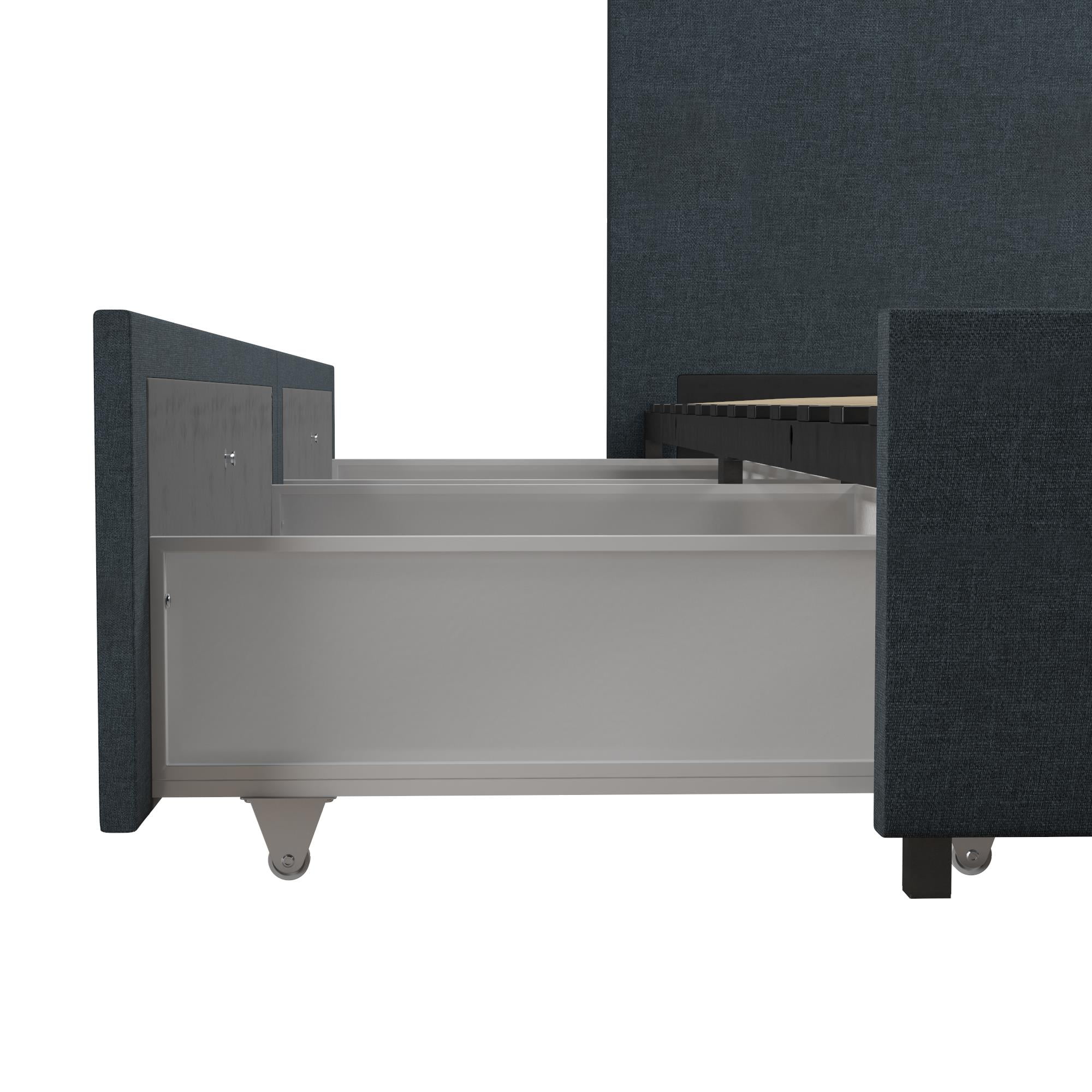 Novogratz Kelly Upholstered Storage Bed Frame, Full, Navy Blue Linen
