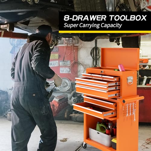 On Shine 8 Drawer Rolling Tool Chest, Large Capacity Rolling Tool Box with Wheels, Locking Mechanical Tool Chest