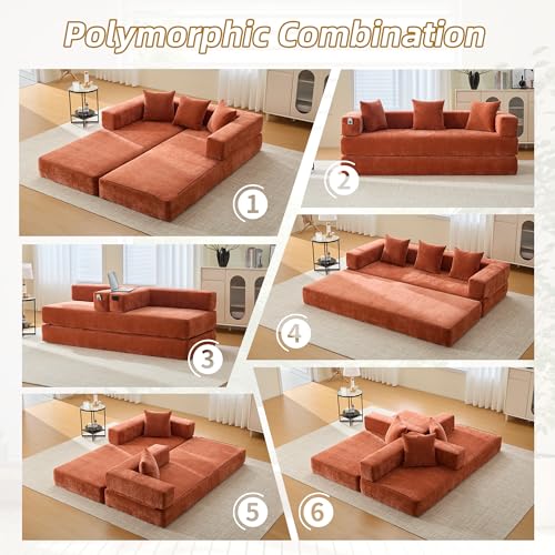 Convertible Sleeper Sofa Bed with Cylindrical Pillow, Corduroy Folding Mattress Couch with Fixed-Shape Frame