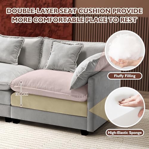 Ihanherry 111.4" U Shaped Modern Cloud Sofa Modular Sectional Couch with 2 Ottoman, 5-Seat Chenille Deep Seat Sofa with Pillow for Living Room