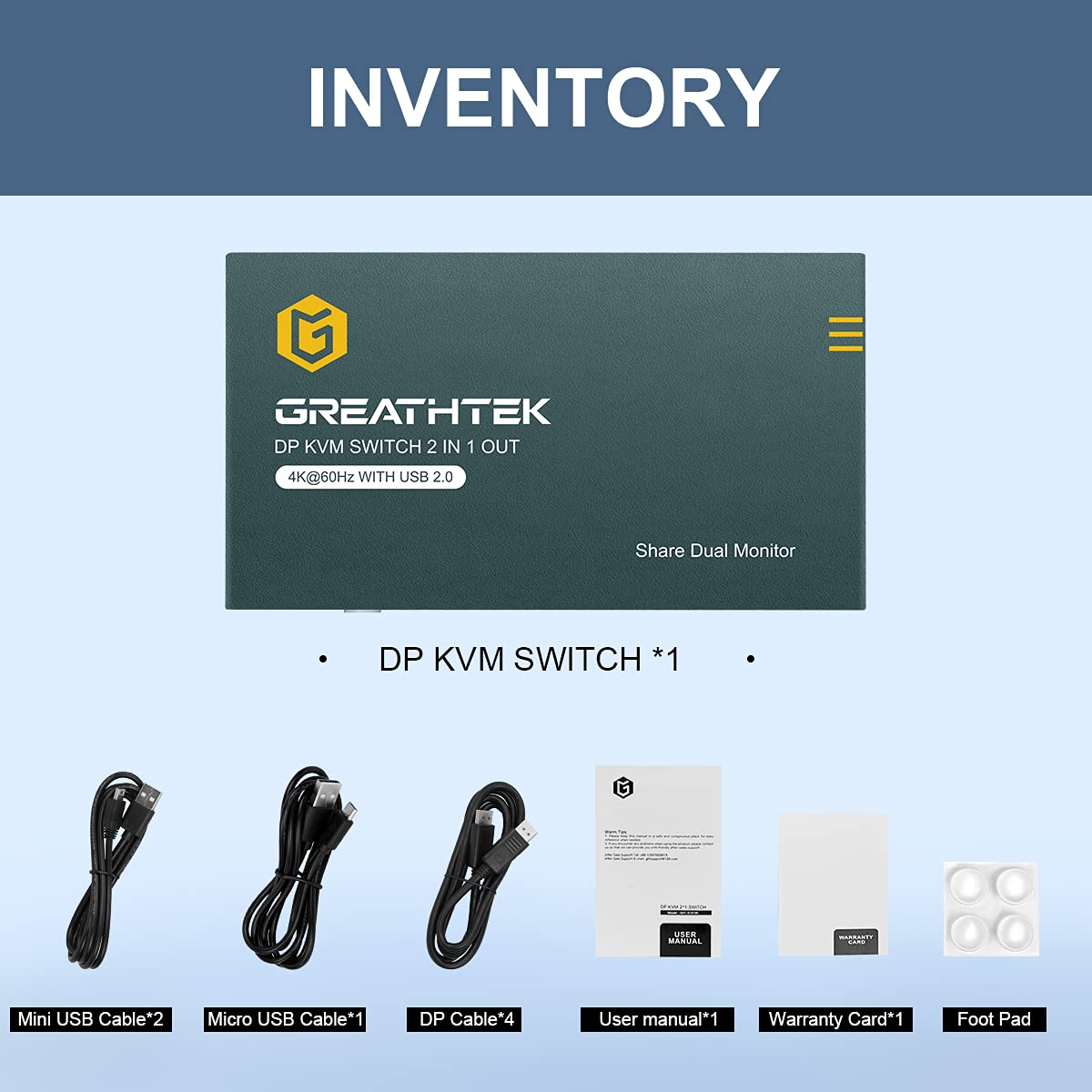 KVM Switch DP Displayport Dual Monitor Extended Display 2 Port, 4 USB 2.0 Hub, UHD 4K@60Hz YUV4:4:4 Downward Compatible,with All Needed Cables