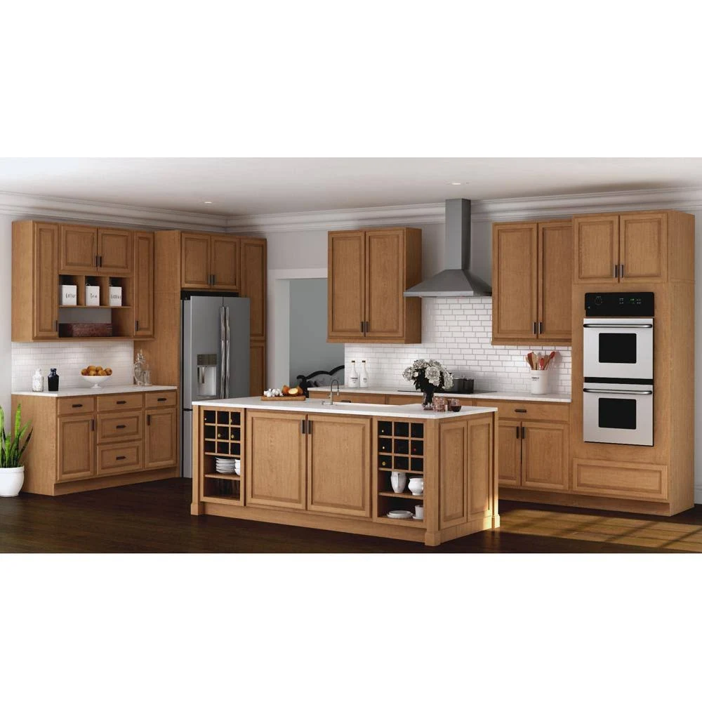 Hampton Bay Hampton Assembled 30x12x12 in. Wall Bridge Kitchen Cabinet in Medium Oak