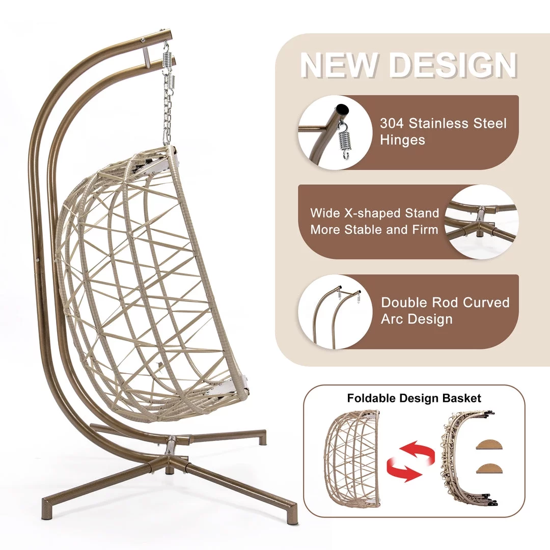 NICESOUL Beige Double Egg Chair With Stand, Wicker Luxury Patio Loveseat For Two Persons, 500 lbs Max weight - Radiant Selections