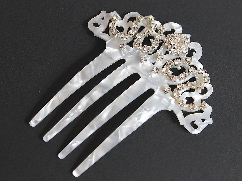 Aristocrafts Mother of Pearl Rhinestone Bridal Hair Comb, Art Deco Hair Comb, Art Nouveau, Spanish Comb, Mantilla Veil Accessory