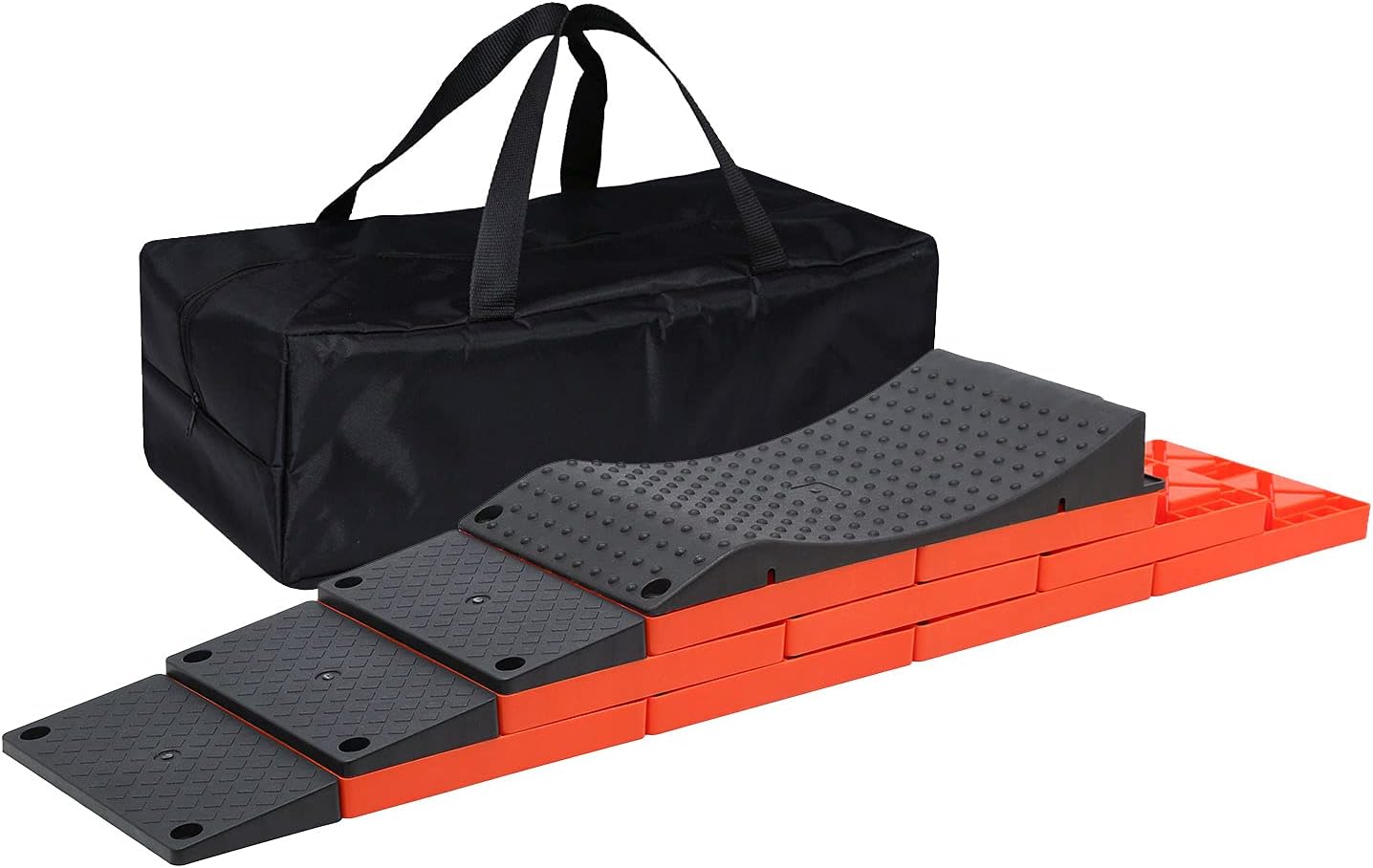 Homeon Wheels RV Leveling Blocks, Heavy Duty Camper Leveling Blocks and Chocks Anti-Slip Pads One Top Tire Saver Ramp, 3 Black Slanted Ramps