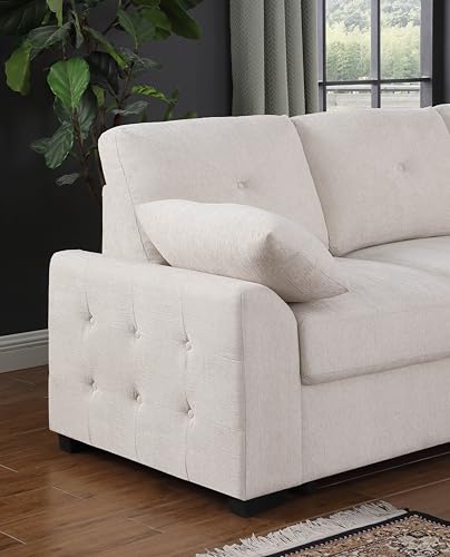 L-Shaped Pull Out Sleep Sofabed,Modern Reversible Sleeper Sectional Sofa Chenille Upholstered Button Tufted Decor with Storage Chaise