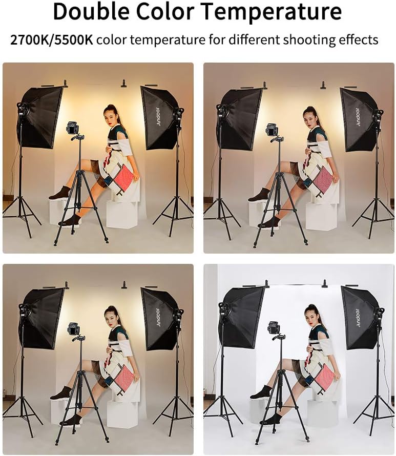 Andoer Photography Studio Softbox Lighting Kit Including 3pcs 45W Bi-Color 5500K Dimmable LED Lights 20 X 28inch Softbox 2m Light Stands Carry Bag