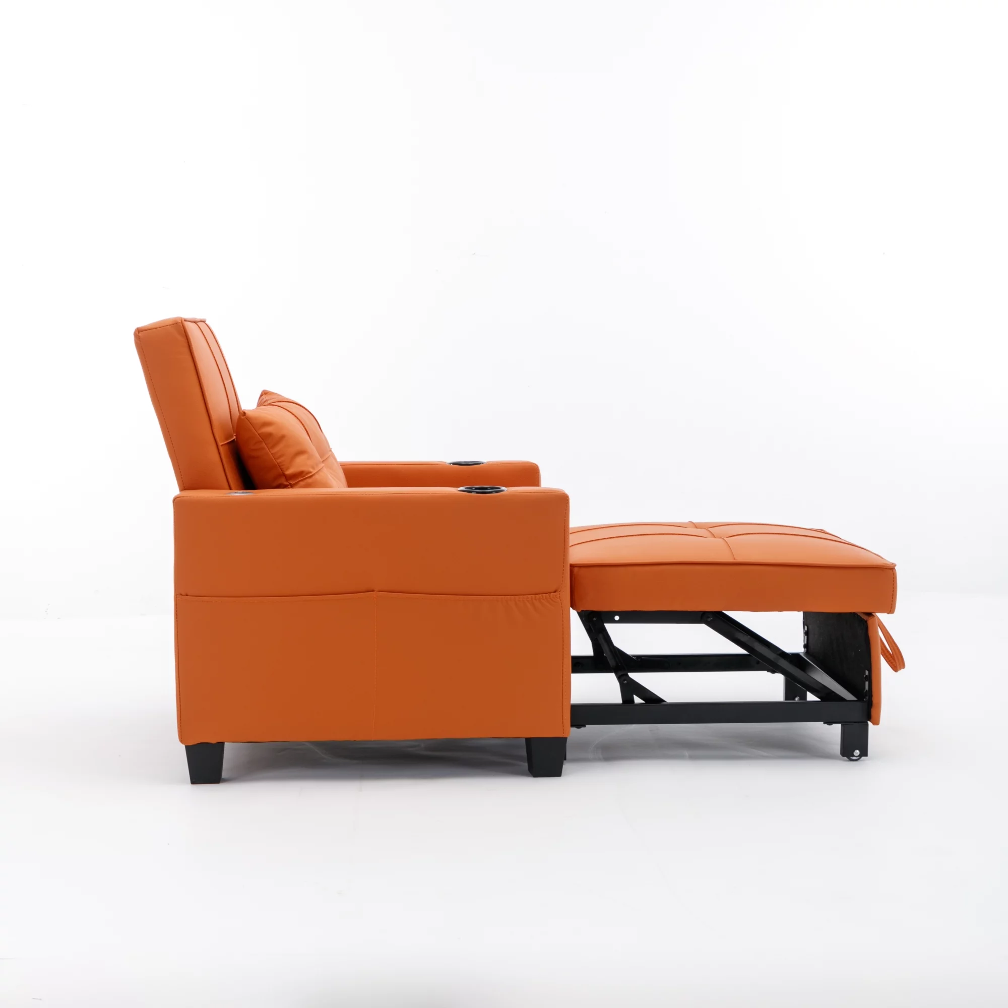 Futon Chair Bed Convertible Chair 3-in-1 Pull Out Sleeper Chair Beds with USB Ports, Armchair Bed Sleeper for Living Room (Orange Leather)