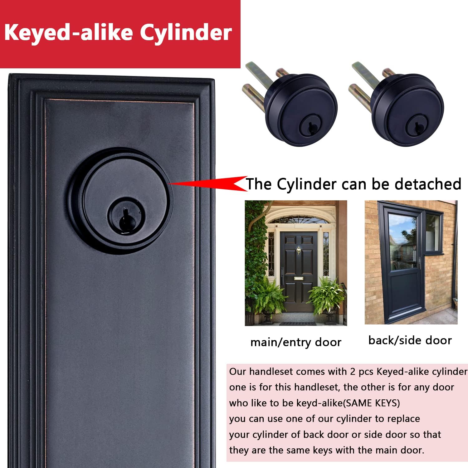 Double Door Handlset for Front Door in Aged Bronze Finish (Keyed Entry Handle and Dummy Hanlset Set)