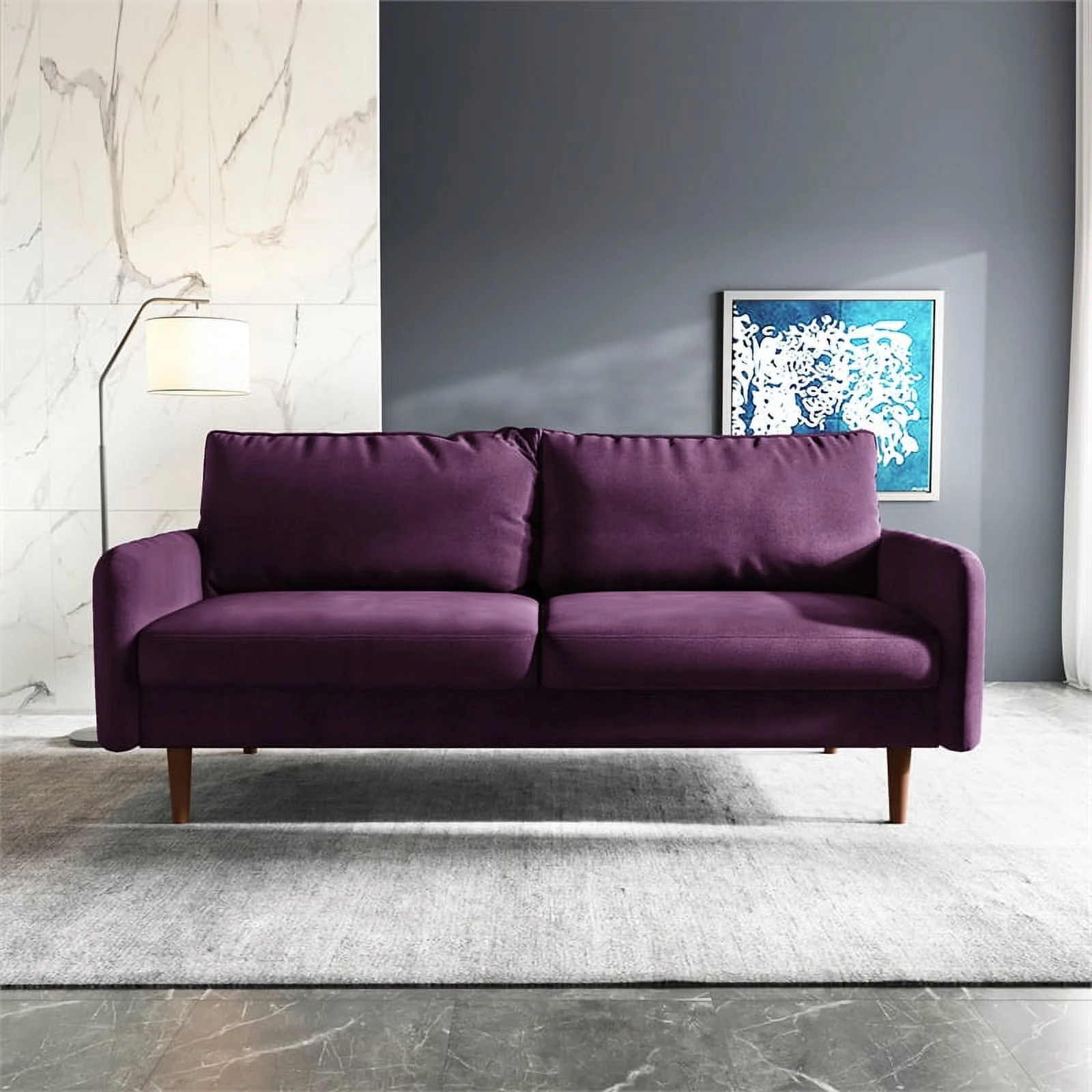 Pemberly Row Contemporary 70" Upholstered Velvet Sofa in Purple