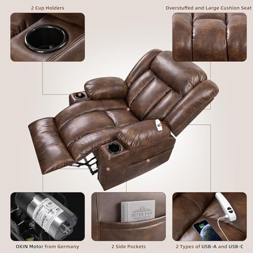 Large Power Lift Chairs Recliners for Elderly with Heated and Massage, Overstuffed Adjustable Lift Chairs, 3 Positions, Breathable Leather