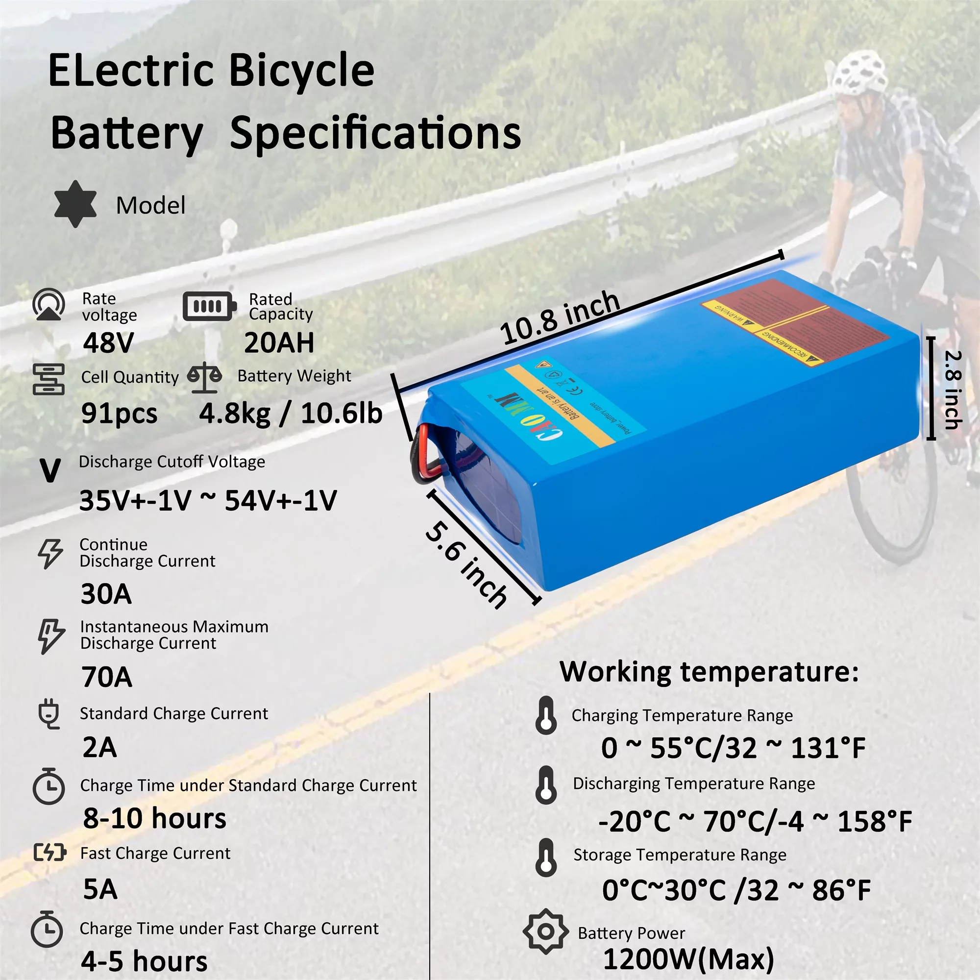 48V 20Ah Lithium Battery with Charger 48V Ebike Battery Bicycle Battery for 1200W Electirc Tricycle - Radiant Selections