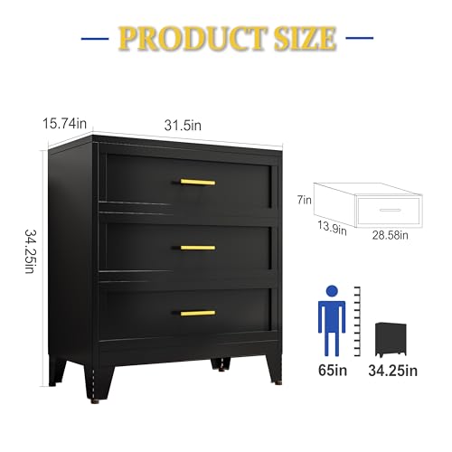3 Drawer Metal File Cabinet, Bedroom Dresser Drawers, Multi-Functional Accent Drawers Cabinet