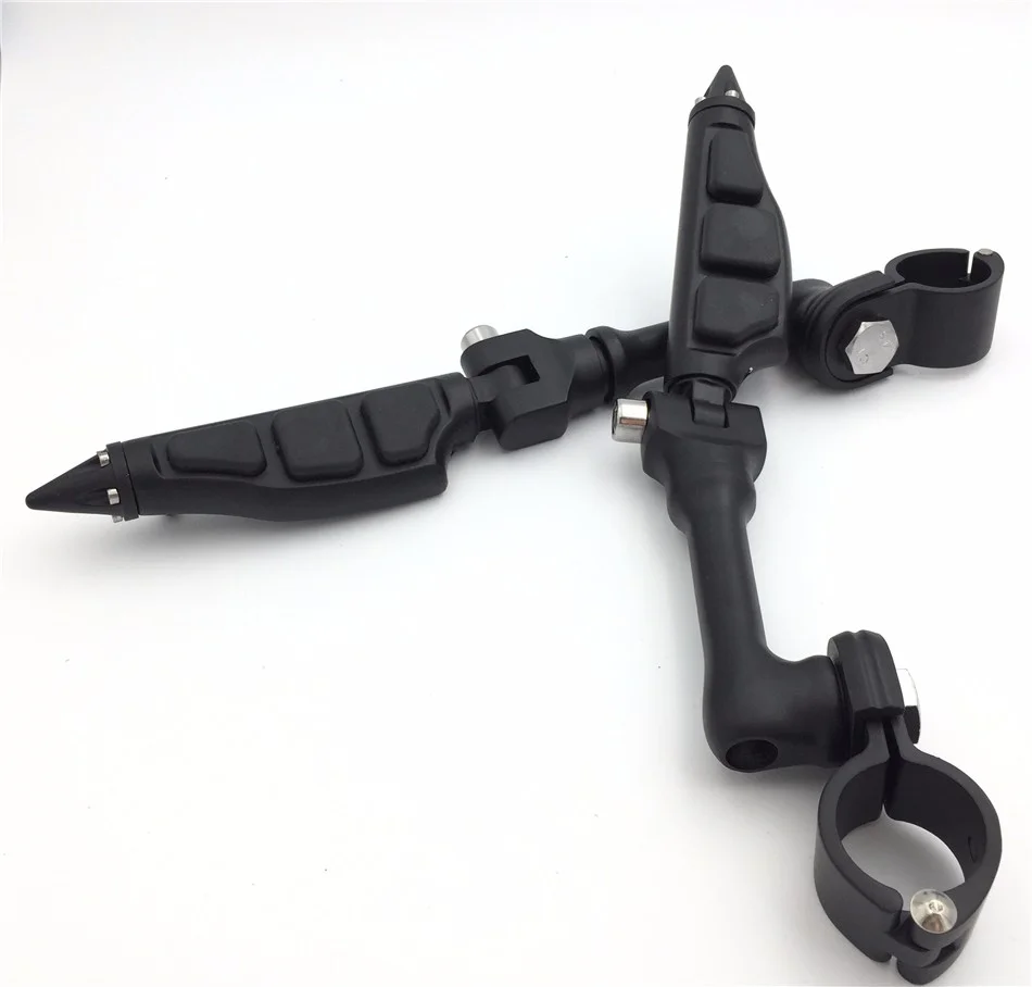 HTT-MOTOR Black Long Angled Peg Mounting Kit with Stiletto Shape Foot Peg Footrest For with 1-1/2 inch (1.5") Front Engine Guard Frame Tube Iron 883