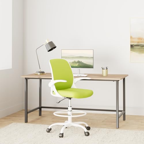 Primy Drafting Chair Tall Office Chair with Flip-up Armrests Executive Ergonomic Computer Standing Desk Chair with Lumbar Support and Adjustable