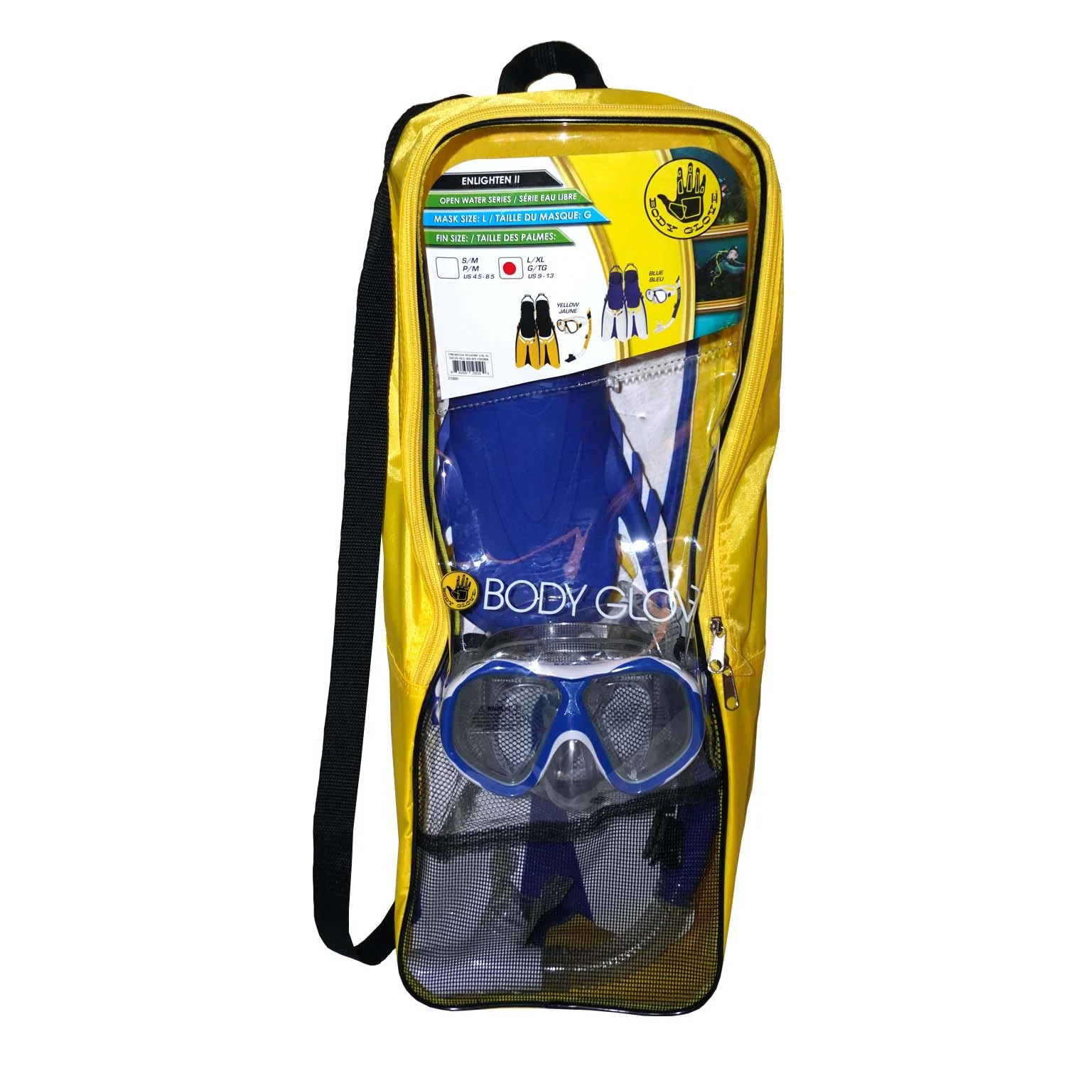 Body Glove Snorkeling Set Travel Bag Dive Mask And Snorkel And Fins Set- Tempered Glass Diving Mask - Silicone Goggles - Swimming Fins