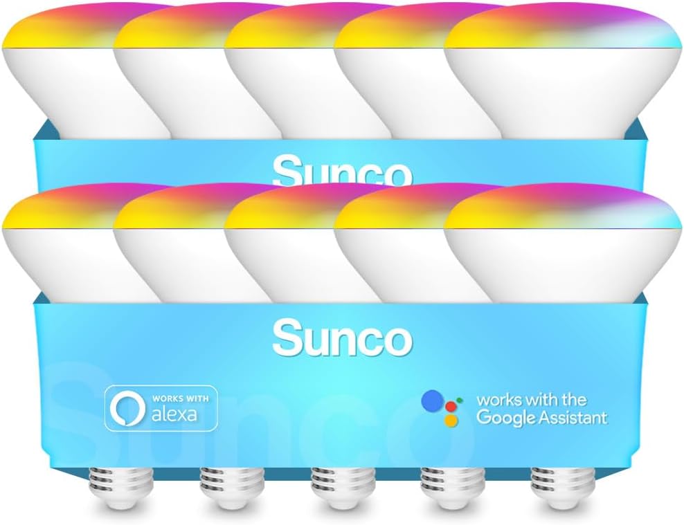Sunco Lighting BR30 Alexa Smart Flood Light Bulb, Color Changing LED Recessed WiFi Bulb 8W, RGB CW, Dimmable, 650 LM