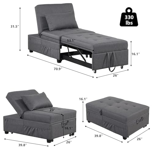 Convertible Sofa Bed, 4-in-1 Sleeper Chair Bed Adjustable Recliner Sofa, Pull Out Folding Lounger Sleeper Couch Bed with Pillow for Living Room