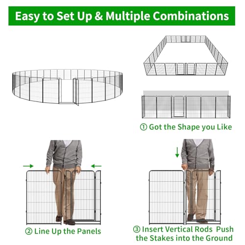 Dog Playpen Outdoor Extra Wide 12 Panels Heavy Duty Anti-Rust Coating-Strengthened Dog Fence 40" Height with Doors Portable for RV Camping Yard