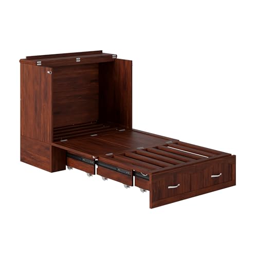 AFI Southampton Queen Murphy Bed Chest with Mattress, Storage, and Built-in Charger in Grey