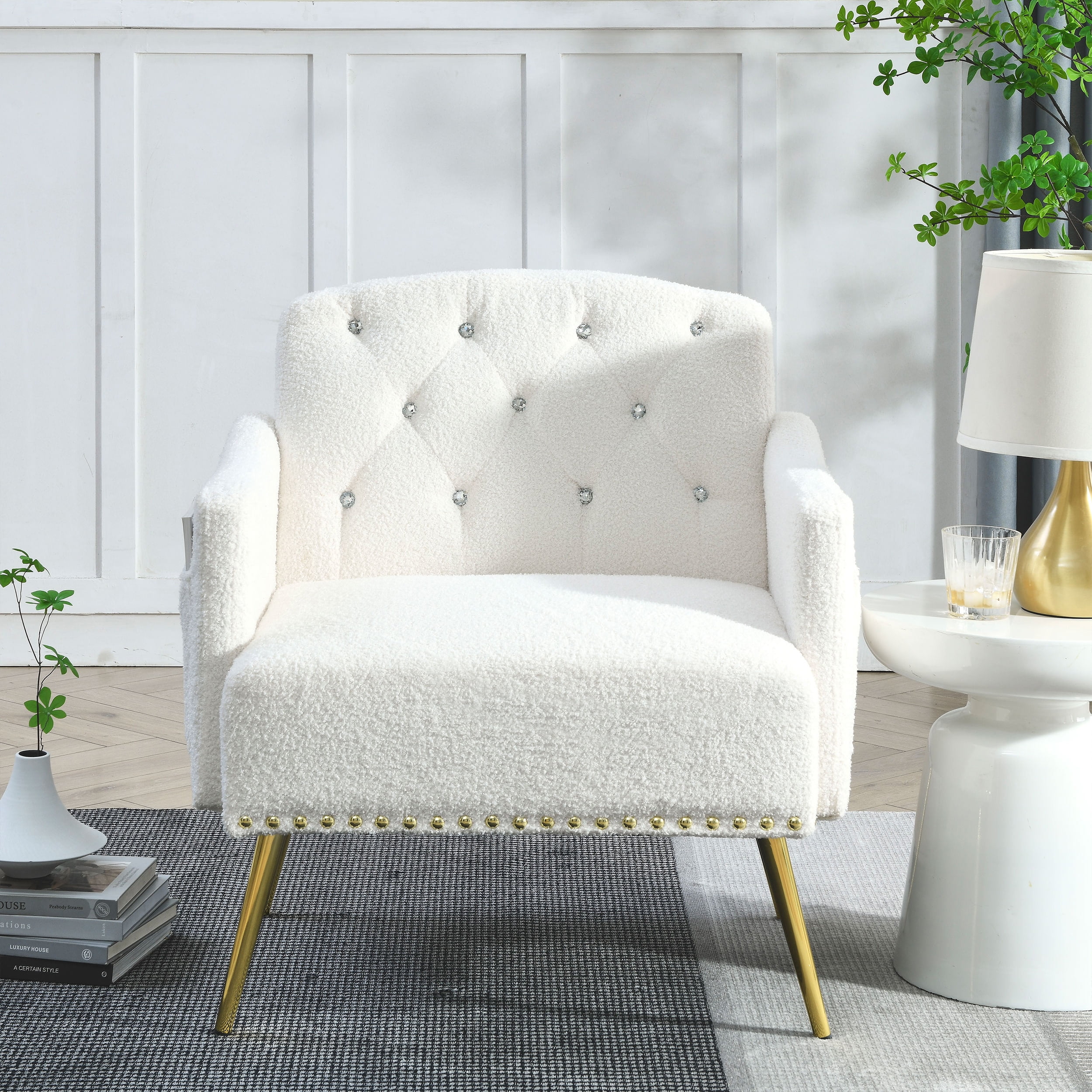 [Video]Welike 30 "W Modern Chesterfield Tufted Upholstered Chair with Deep Buttons, Living Room Chair, Comfortable Armchair, Gold Hardware Legs